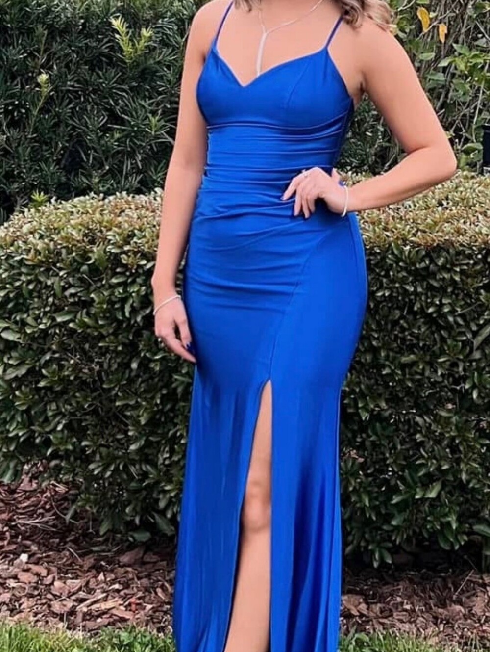 Royal Blue Satin Slip Gown - Great For Wedding, Prom, Etc, Measurements In Pics